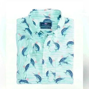 Vineyard Vines Whales 100% Cotton All Over Print Size L